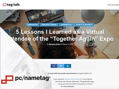 PC nametag screenshot of article about lessons learned from virtual event