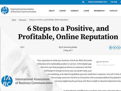 IABC screenshot of article on 6 steps to positive online reputation