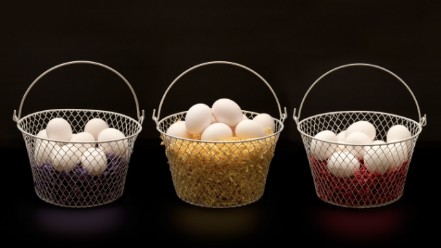 eggs in three different baskets to show diversity