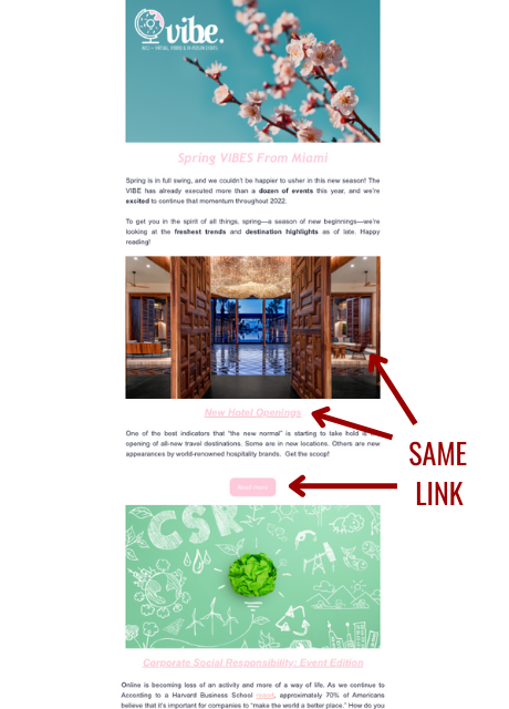 newsletter screenshot with images, copy and buttons