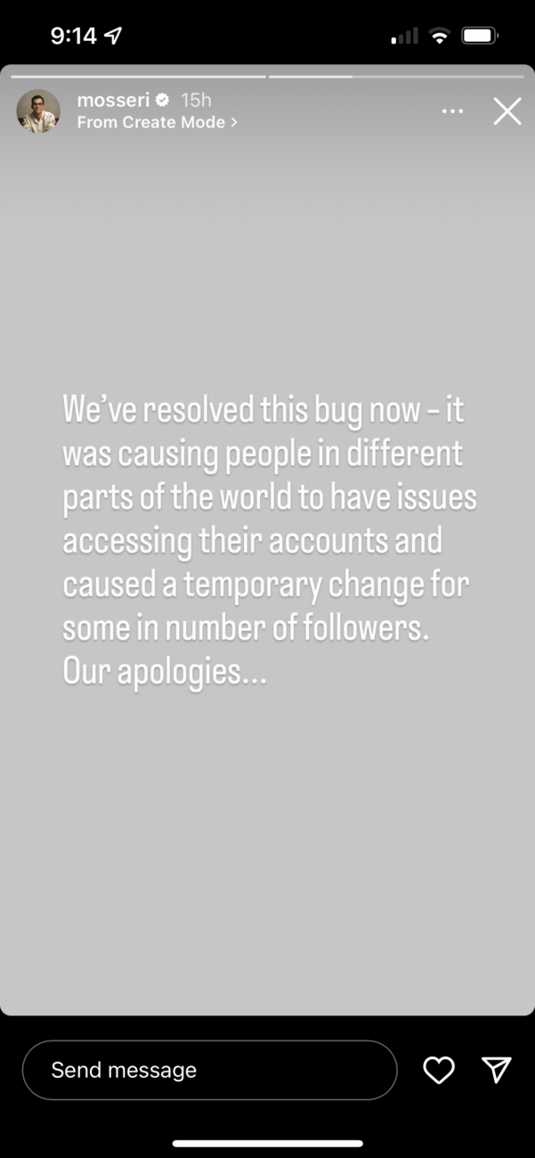Adam Mosseri post Instagram issue resolved
