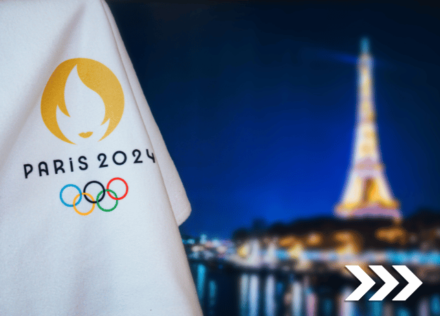 paris 2024 olympics flag with a blurred background of paris and the eiffel tower regarding advertising during major events