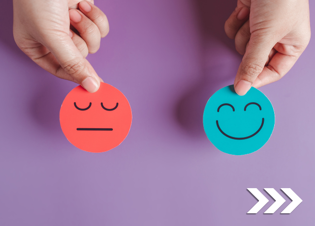 two cut outs of happy and sad faces in response to how to keep clients happy with small business