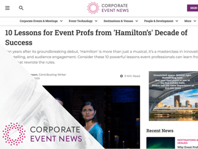 screenshot of press article relating to 10 lessons for event profs from Hamilton